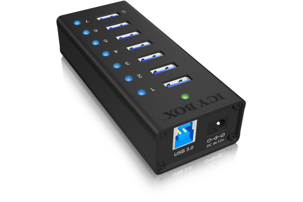 ICY BOX 7 Port Hub USB 3.0 IB-AC618 robust alluminium black