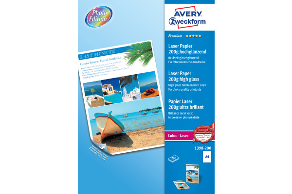AVERY ZWECKFORM Superior Color Laser Paper A4 1398-200 200g, glossy 200 Blatt