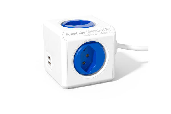 POWERCUBE Socket extend blue 66.7890BL 4xT.13 2xUSB 5V 2.1A