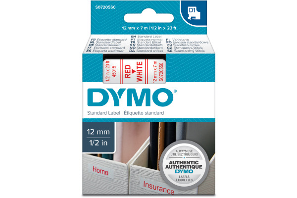 DYMO Schriftband D1 rot/weiss S0720550 12mm/7m