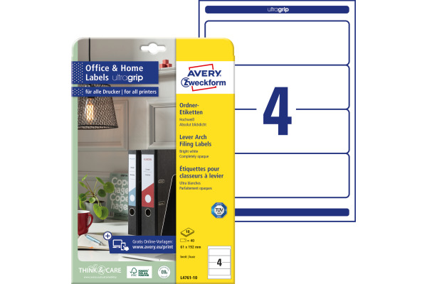AVERY ZWECKFORM Ordner-Etiketten 61x192mm L4761-100 weiss 400 Stück/100 Blatt