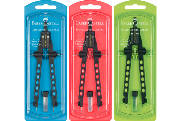 FABER-CASTELL Schnellverstellzirkel Factory 174335 Neonfarben im 3D Design