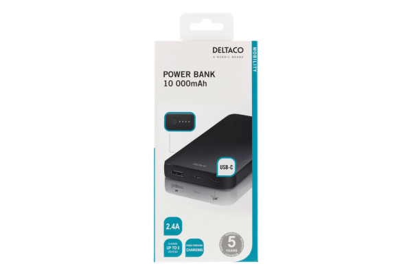DELTACO Powerbank 10'000 mAh PB-830 black,37Wh,Li-Po,alu,USB-C