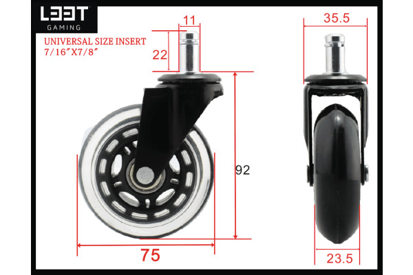 L33T Rubber wheels black, 5-pack 160528 for L33T chairs