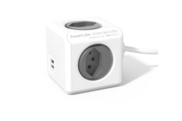 POWERCUBE Socket extend grey 66.7890GY 4xT.13 2xUSB 5V 2.1A
