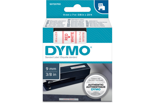 DYMO Schriftband D1 rot/weiss S0720700 9mm/7m