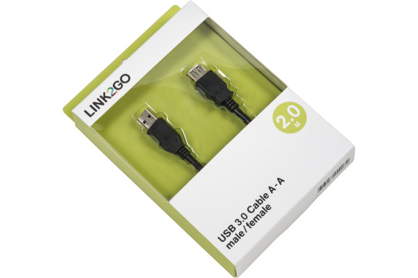 LINK2GO USB 3.0 cable A-A US3111KBB male/female, 2.0m