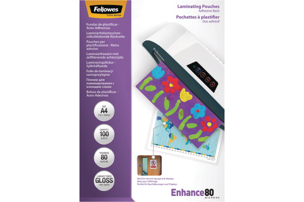 FELLOWES Laminiertasche A4 5302202 glanz, 80my selbstkl. 100 Stk