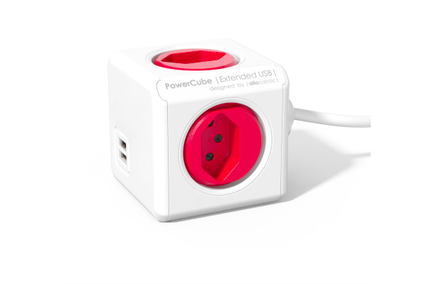 POWERCUBE Socket extend red 66.7890RD 4xT.13 2xUSB 5V 2.1A