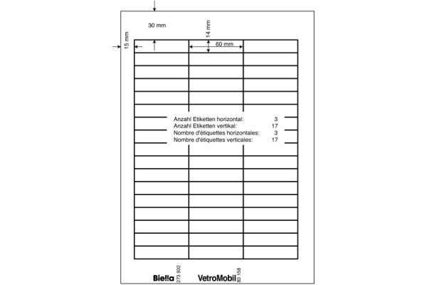 BIELLA Etiketten 60x14mm 27393200U weiss, 5 Bl. à 51Stk