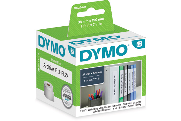 DYMO Etikettenrollen 38x190mm S0722470 weiss, perm. 110 Stück