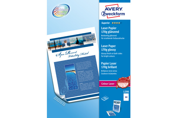 AVERY ZWECKFORM Laser Fotopapier A4 1298Z 170g, weiss 200 Blatt