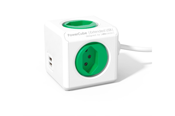 POWERCUBE Socket extend green 66.7890GN 4xT.13 2xUSB 5V 2.1A