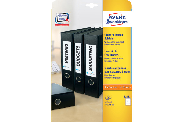 AVERY ZWECKFORM Rückenschild Ordner 50x146mm 32231Z weiss 125 Stück/25 Blatt