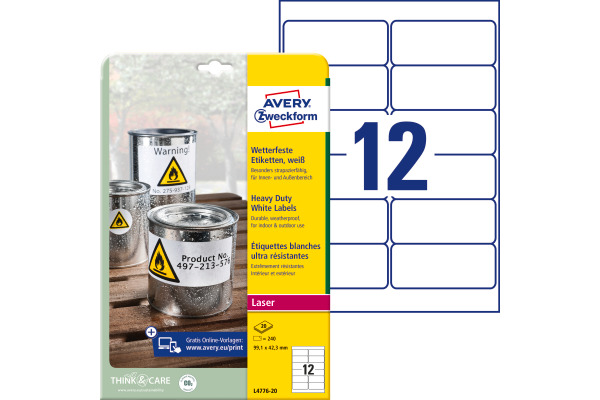 AVERY ZWECKFORM Etiketten 99,1x42,3mm L4776-20 Folie,wetterf. 240 Stk./20Bl.