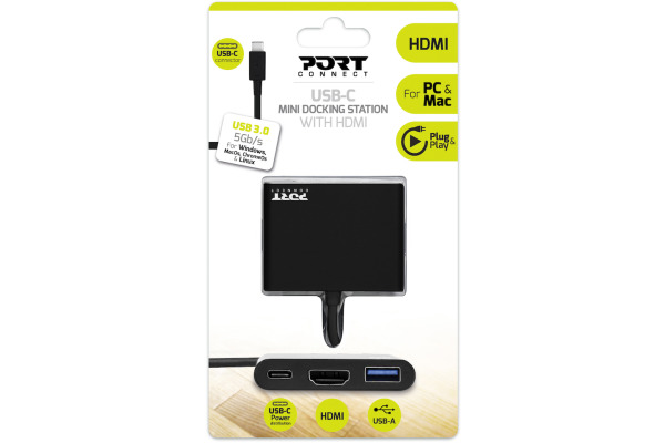 PORT MiniDocking USB/HDMI/PD 900140 plug&play, black