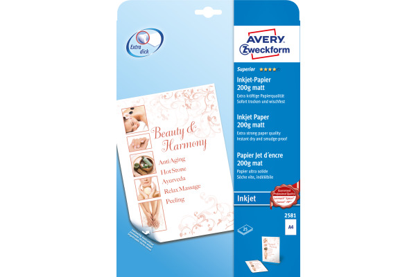 AVERY ZWECKFORM InkJet-Papier A4 2581Z 200g, weiss 25 Blatt