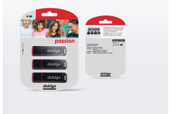 DISK2GO USB-Stick passion 2.0 8GB 30006495 USB 2.0 3 Pack