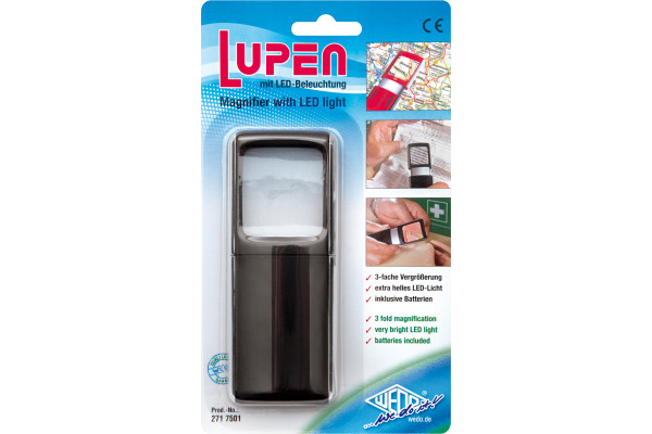 WEDO Rechtecklupe mit LED-Licht 2717501 schwarz Blister
