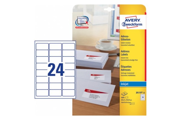 AVERY ZWECKFORM Adressetiketten 63.5x33.9mm J8159-25 weiss 25Bl./24St.