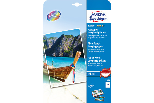 AVERY ZWECKFORM Superior Inkjet Fotopapier A4 2569 200g, hochglanz 25 Blatt