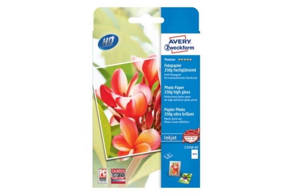 AVERY ZWECKFORM InkJet Fotopapier 100x150mm C2550-50 250g, glossy 50 Blatt