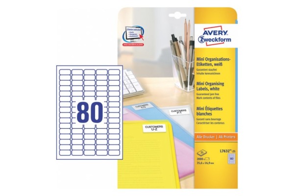 AVERY ZWECKFORM Mini Etiketten weiss L7632-25 2000 Stk./25 Blatt