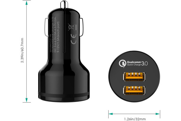 AUKEY Expedition CarCharger36W bl. CC-T8 2-Port,USB-type A, PD, QC3