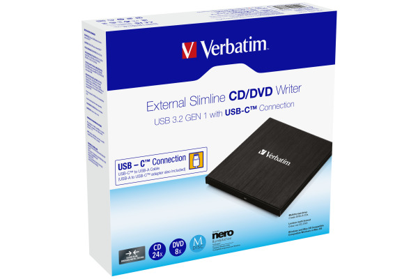 VERBATIM External Slimline 43886 CD/DVD Writer USB-C