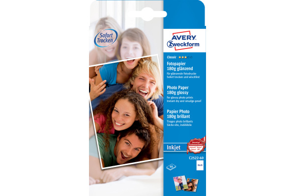 AVERY ZWECKFORM InkJet Fotopapier 10x15cm C2522-60 180g,glossy, weiss 60 Blatt