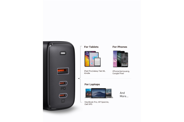 AUKEY Omnia Mix3 90W 3-Port PD GaN PA-B6S Bundle 3-Port 2xUSB-C&1xUSB-A&Cable