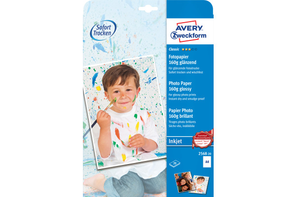 AVERY ZWECKFORM InkJet Fotopapier A4 2568-20 160g,glossy, weiss 20 Blatt