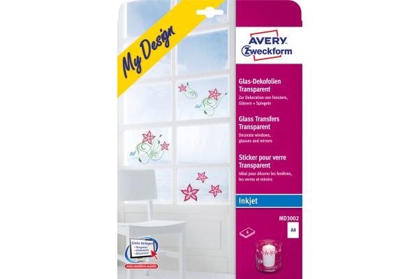AVERY ZWECKFORM Glasfolie My Design A4 MD3002 transparent 4 Blatt