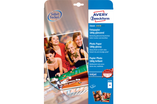 AVERY ZWECKFORM InkJet Fotopapier A4 2570Z 180g,glossy, weiss 10 Blatt