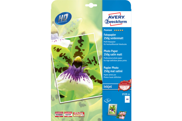 AVERY ZWECKFORM InkJet Fotopapier A4 2559-20 250g,matt, weiss 20 Blatt