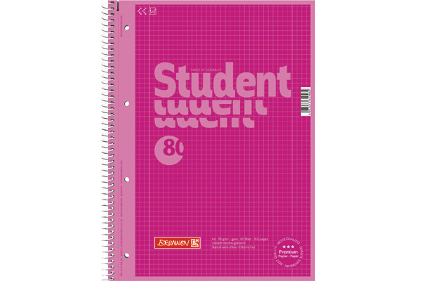BRUNNEN Collegeblock A4 1067928126 kariert, 90g, pink 80 Blatt