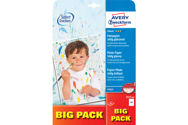 AVERY ZWECKFORM InkJet Fotopapier A4 2573-60 160g,glossy, weiss 60 Blatt