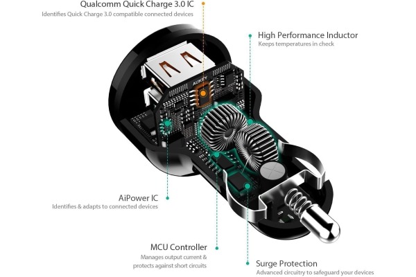AUKEY Expedition CarCharger36W bl. CC-T8 2-Port,USB-type A, PD, QC3