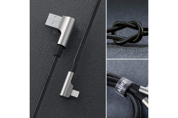 AUKEY ImpulseCable USB-A MFI, bl. CB-BAL6 1,2m 90 degree alu connector