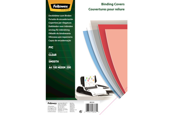 FELLOWES Deckblatt 200mic A4 5376102 grau transp. 100 Stück